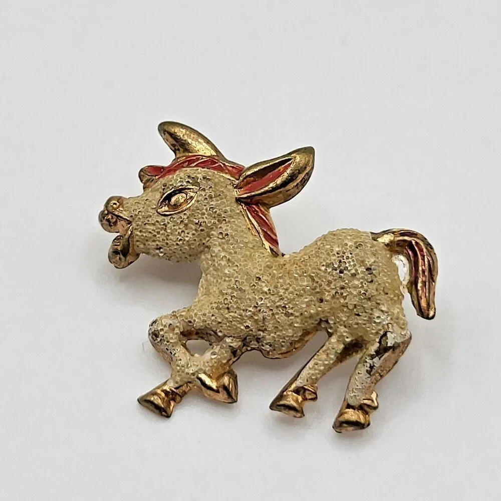 Brooch Little Donkey Pin Vintage Made in Korea Textured Granny Core 1in